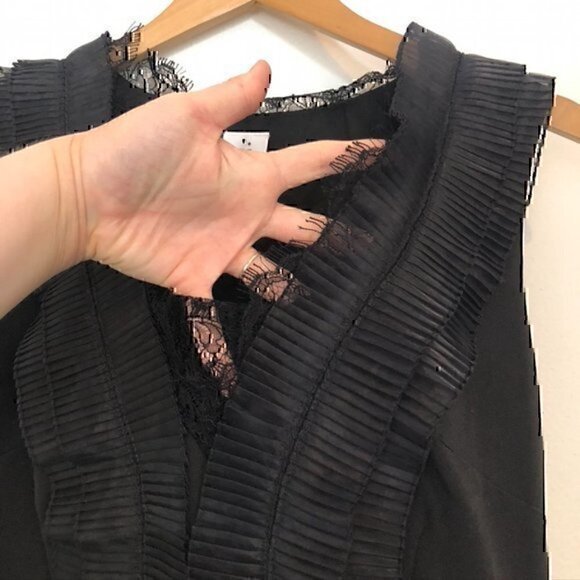 NEW NWT JULIA JORDAN Solid Black Pleated Lace Sleeveless Fit Flare Party Dress 6 - Picture 5 of 12